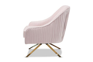 Baxton Studio Amaya Luxe and Glamour Light Pink Velvet Fabric Upholstered Gold Finished Base Lounge Chair