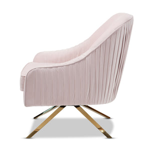 Baxton Studio Amaya Luxe and Glamour Light Pink Velvet Fabric Upholstered Gold Finished Base Lounge Chair