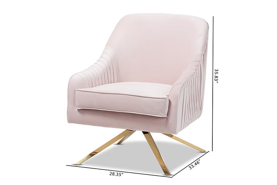 Baxton Studio Amaya Luxe and Glamour Light Pink Velvet Fabric Upholstered Gold Finished Base Lounge Chair