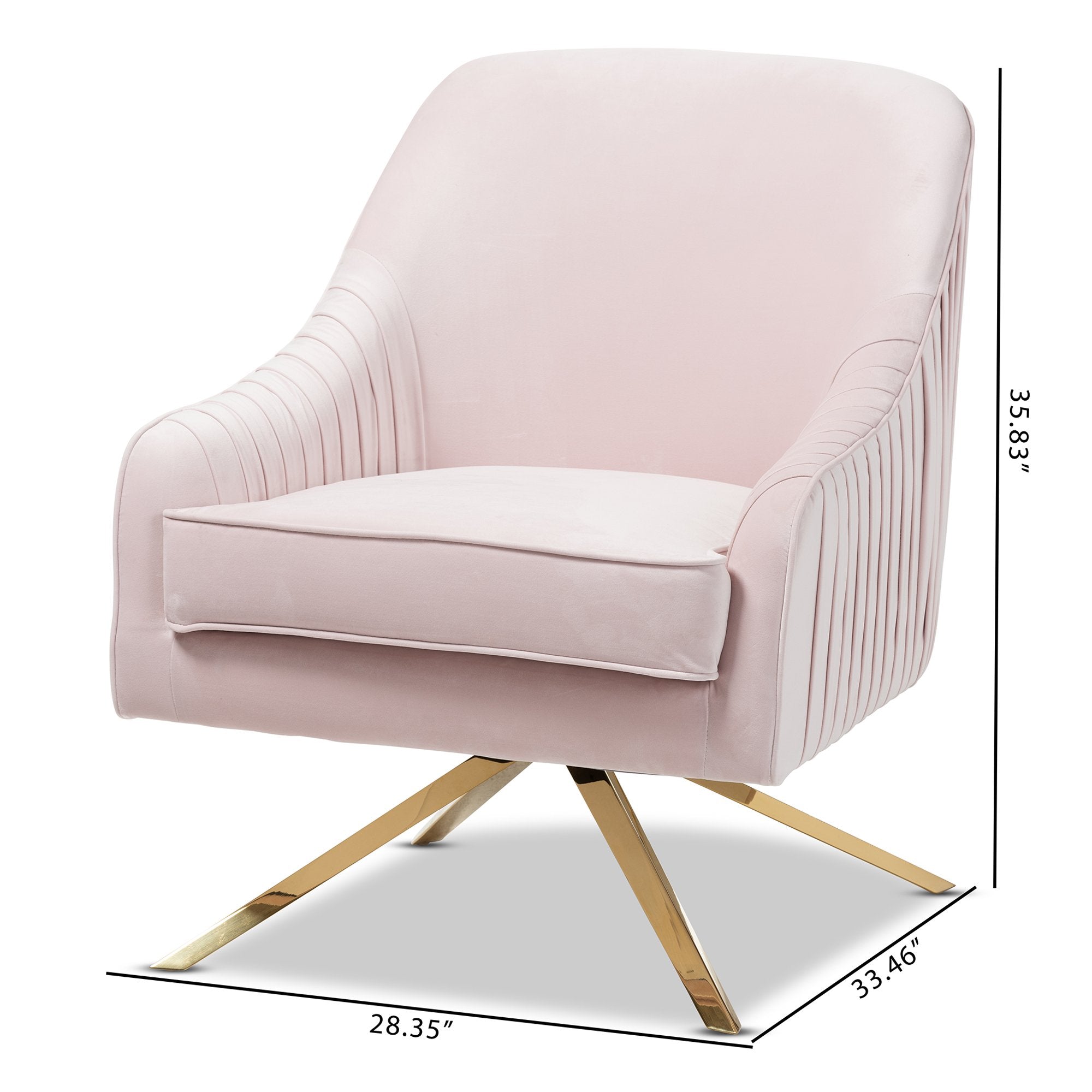 Baxton Studio Amaya Luxe and Glamour Light Pink Velvet Fabric Upholstered Gold Finished Base Lounge Chair