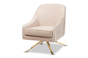 Baxton Studio Amaya Luxe and Glamour Light Beige Velvet Fabric Upholstered Gold Finished Base Lounge Chair