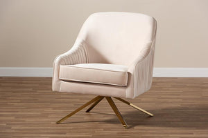 Baxton Studio Amaya Luxe and Glamour Light Beige Velvet Fabric Upholstered Gold Finished Base Lounge Chair