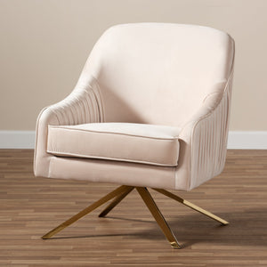 Baxton Studio Amaya Luxe and Glamour Light Beige Velvet Fabric Upholstered Gold Finished Base Lounge Chair