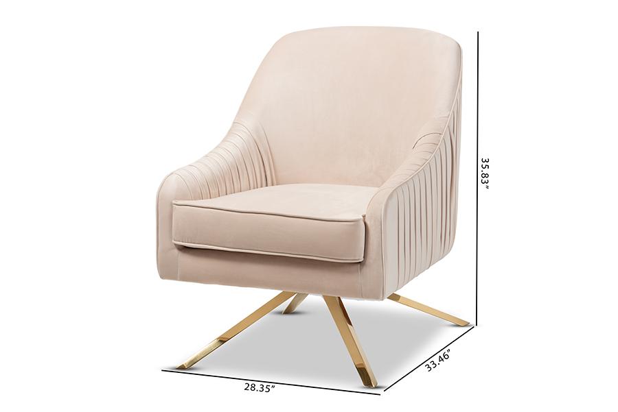 Baxton Studio Amaya Luxe and Glamour Light Beige Velvet Fabric Upholstered Gold Finished Base Lounge Chair