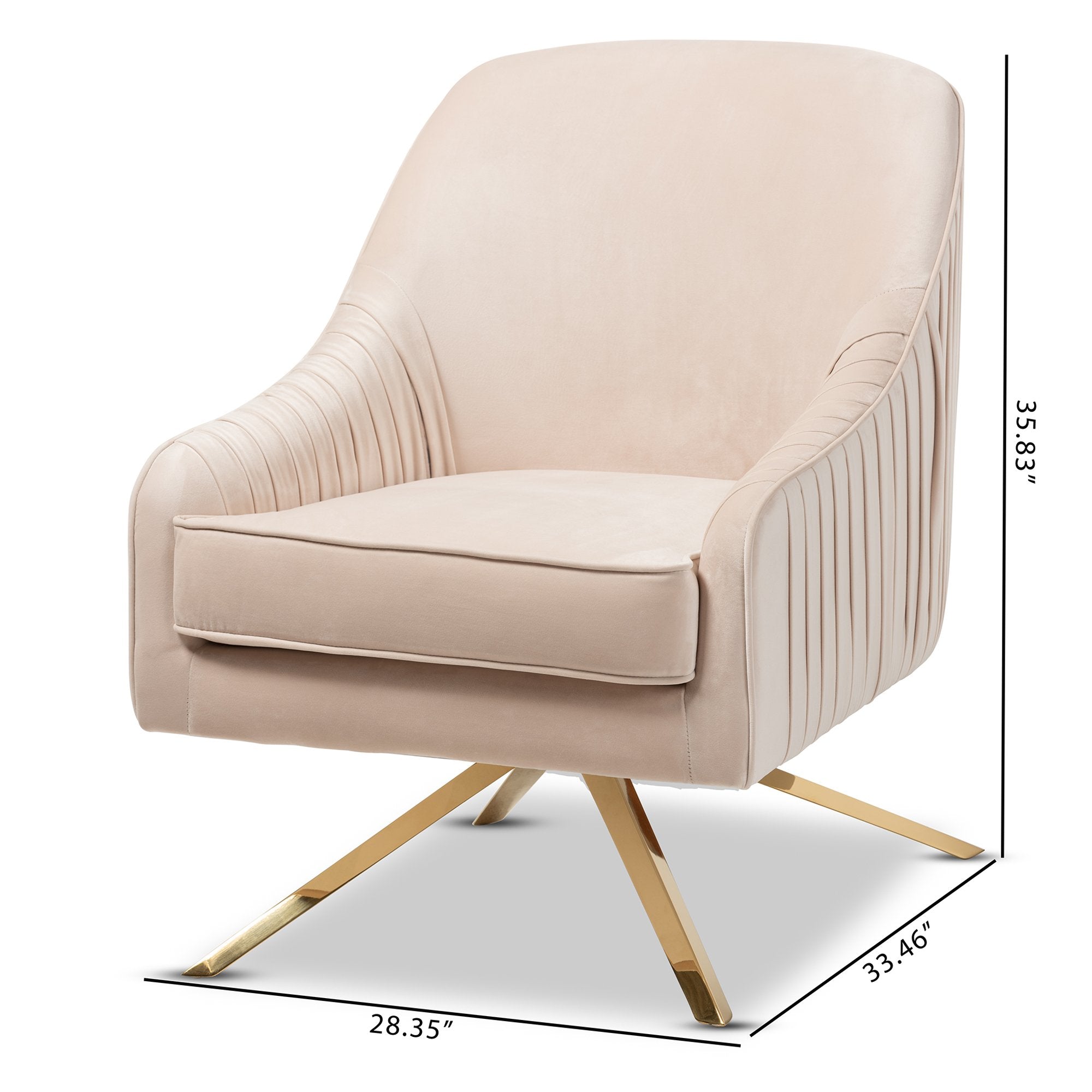 Baxton Studio Amaya Luxe and Glamour Light Beige Velvet Fabric Upholstered Gold Finished Base Lounge Chair