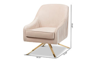 Baxton Studio Amaya Luxe and Glamour Light Beige Velvet Fabric Upholstered Gold Finished Base Lounge Chair