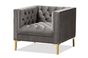 Baxton Studio Zanetta Luxe and Glamour Grey Velvet Upholstered Gold Finished Lounge Chair