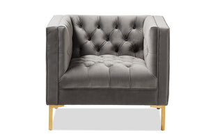 Baxton Studio Zanetta Luxe and Glamour Grey Velvet Upholstered Gold Finished Lounge Chair