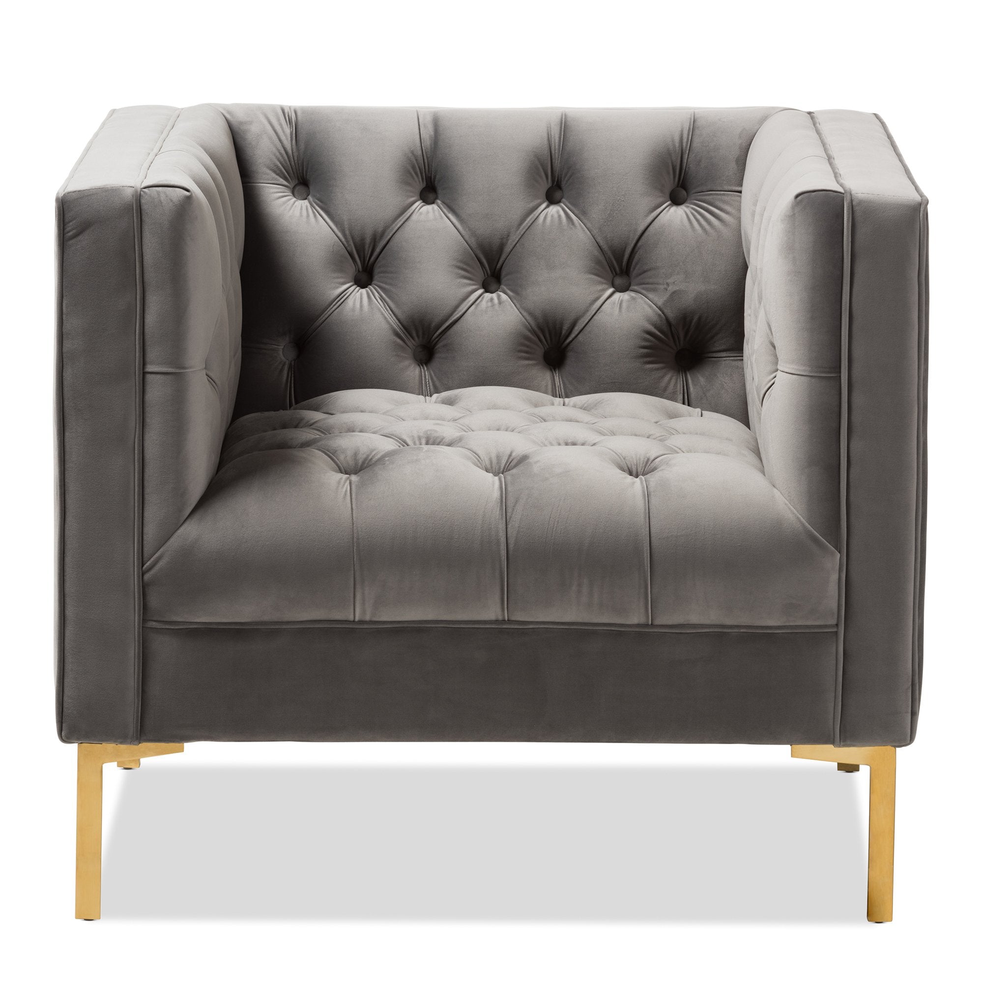 Baxton Studio Zanetta Luxe and Glamour Grey Velvet Upholstered Gold Finished Lounge Chair