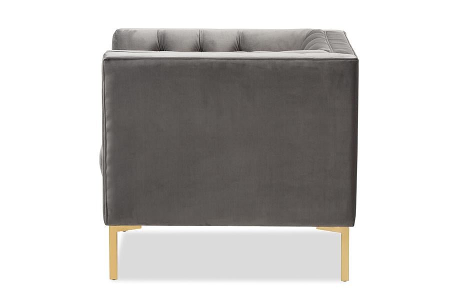 Baxton Studio Zanetta Luxe and Glamour Grey Velvet Upholstered Gold Finished Lounge Chair