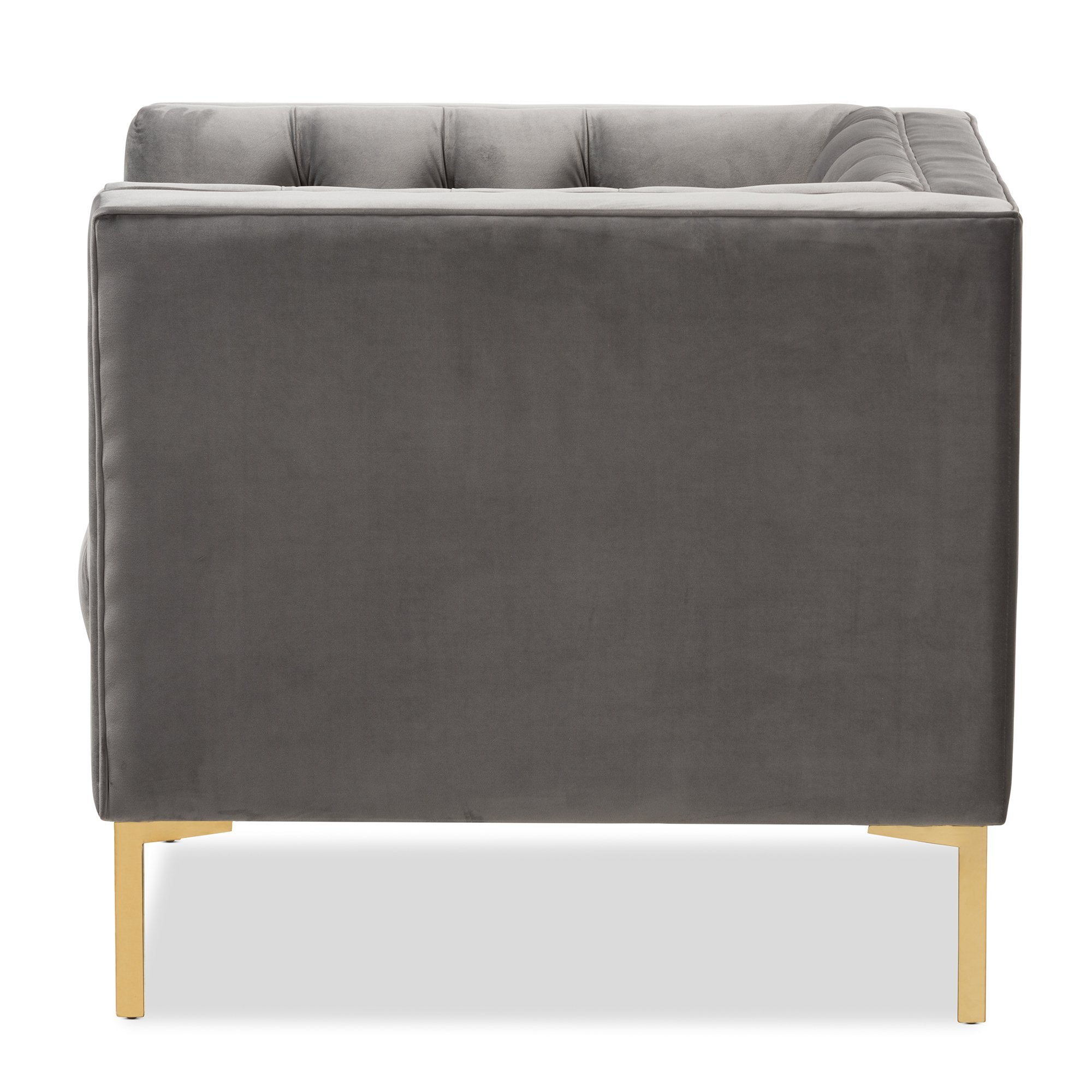 Baxton Studio Zanetta Luxe and Glamour Grey Velvet Upholstered Gold Finished Lounge Chair