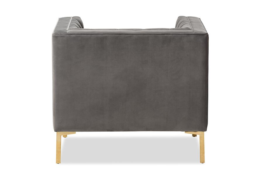 Baxton Studio Zanetta Luxe and Glamour Grey Velvet Upholstered Gold Finished Lounge Chair