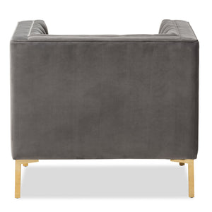 Baxton Studio Zanetta Luxe and Glamour Grey Velvet Upholstered Gold Finished Lounge Chair