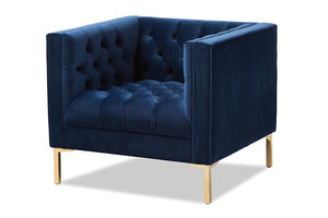 Baxton Studio Zanetta Luxe and Glamour Navy Velvet Upholstered Gold Finished Lounge Chair