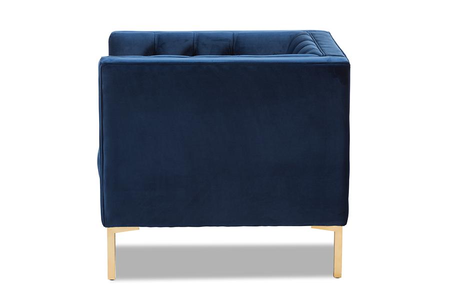 Baxton Studio Zanetta Luxe and Glamour Navy Velvet Upholstered Gold Finished Lounge Chair