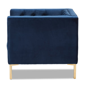 Baxton Studio Zanetta Luxe and Glamour Navy Velvet Upholstered Gold Finished Lounge Chair