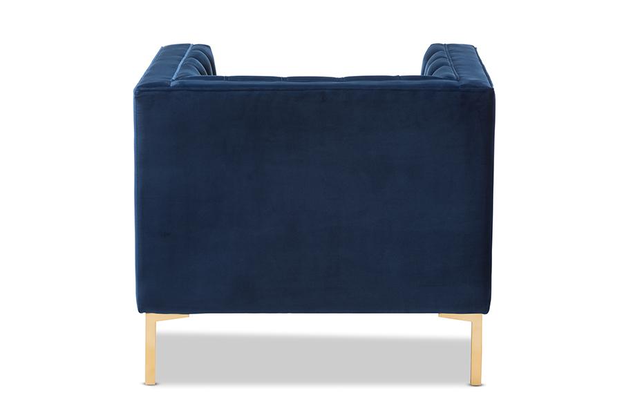 Baxton Studio Zanetta Luxe and Glamour Navy Velvet Upholstered Gold Finished Lounge Chair