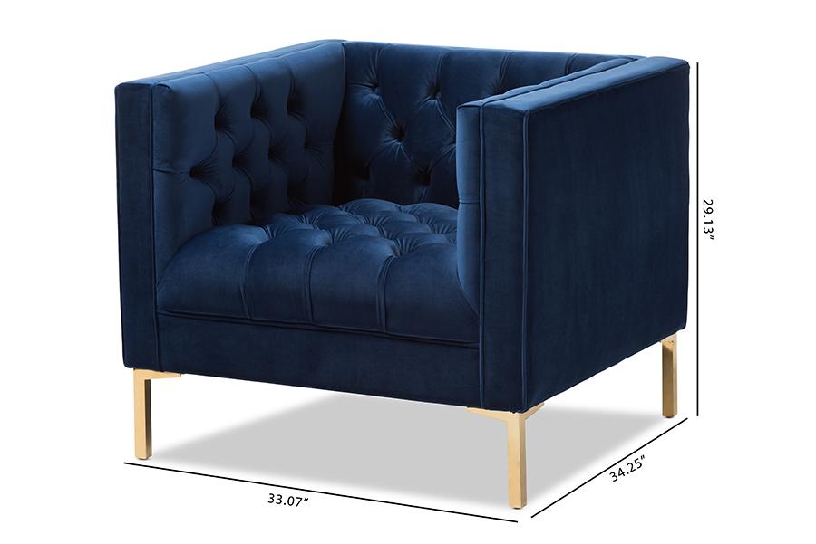 Baxton Studio Zanetta Luxe and Glamour Navy Velvet Upholstered Gold Finished Lounge Chair