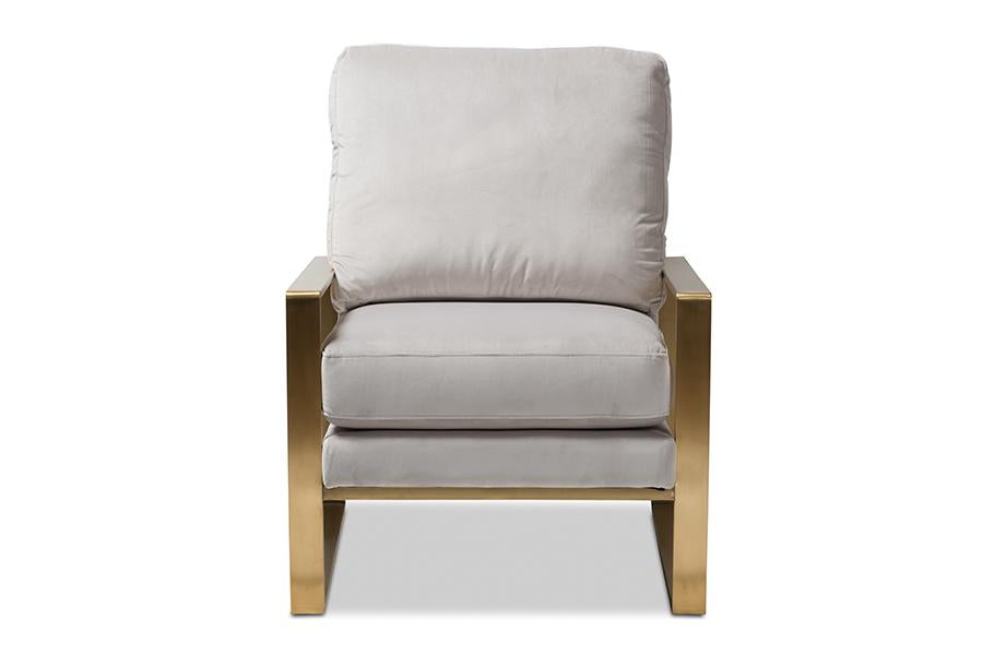 Baxton Studio Mietta Luxe and Glamour Grey Velvet Upholstered Gold Finished Lounge Chair