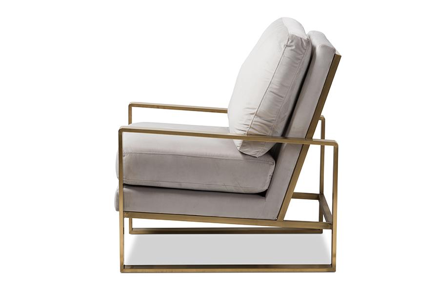 Baxton Studio Mietta Luxe and Glamour Grey Velvet Upholstered Gold Finished Lounge Chair