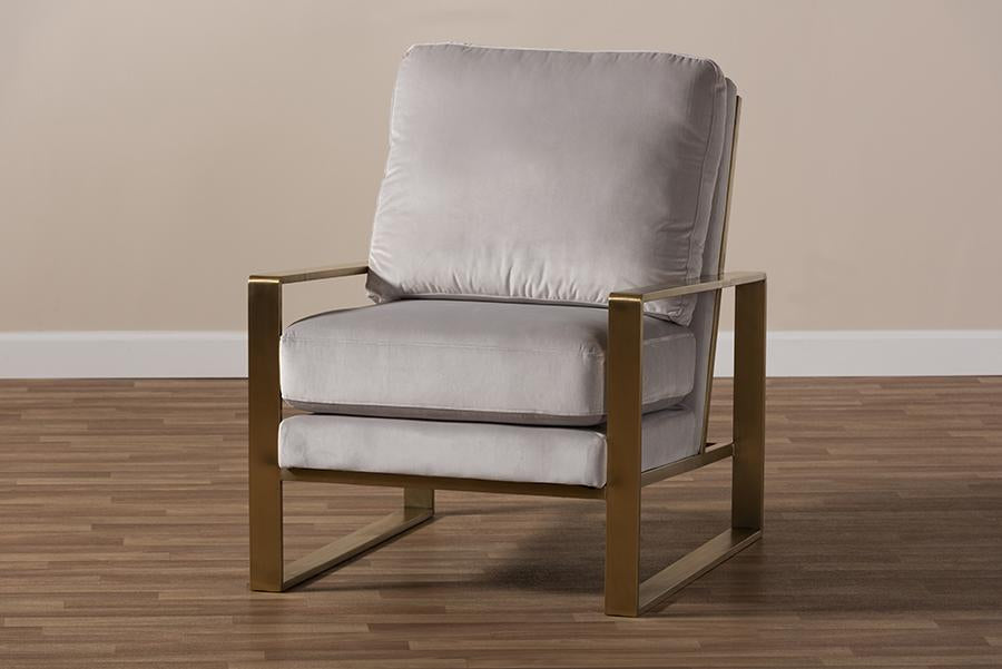 Baxton Studio Mietta Luxe and Glamour Grey Velvet Upholstered Gold Finished Lounge Chair