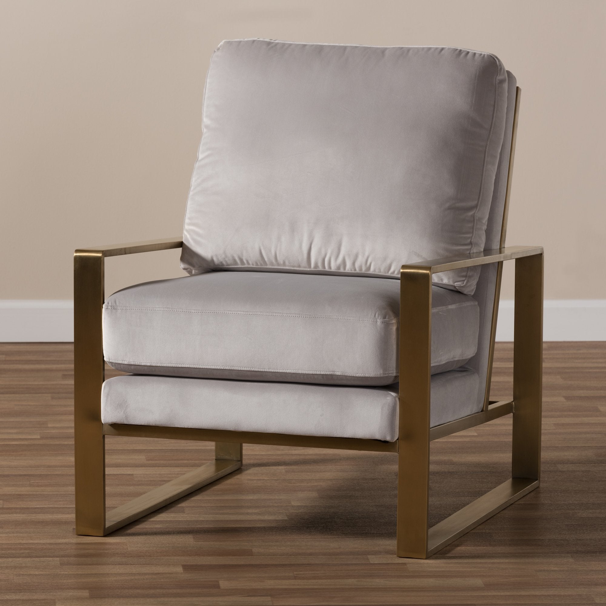 Baxton Studio Mietta Luxe and Glamour Grey Velvet Upholstered Gold Finished Lounge Chair