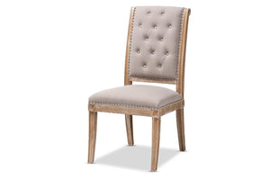 Baxton Studio Charmant French Provincial Beige Fabric Upholstered Weathered Oak Finished Wood Dining Chair