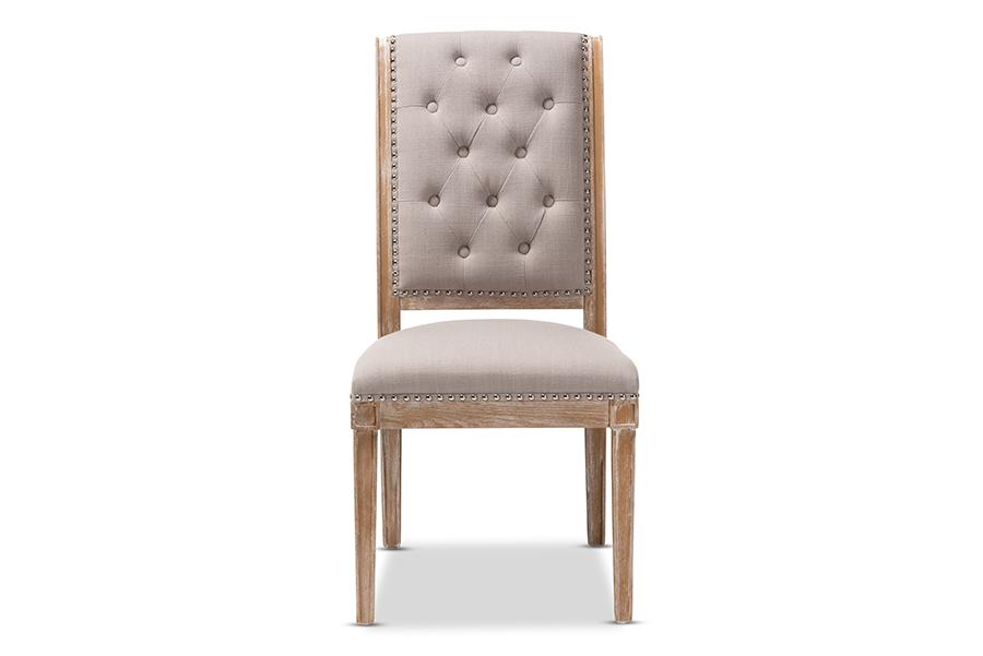 Baxton Studio Charmant French Provincial Beige Fabric Upholstered Weathered Oak Finished Wood Dining Chair