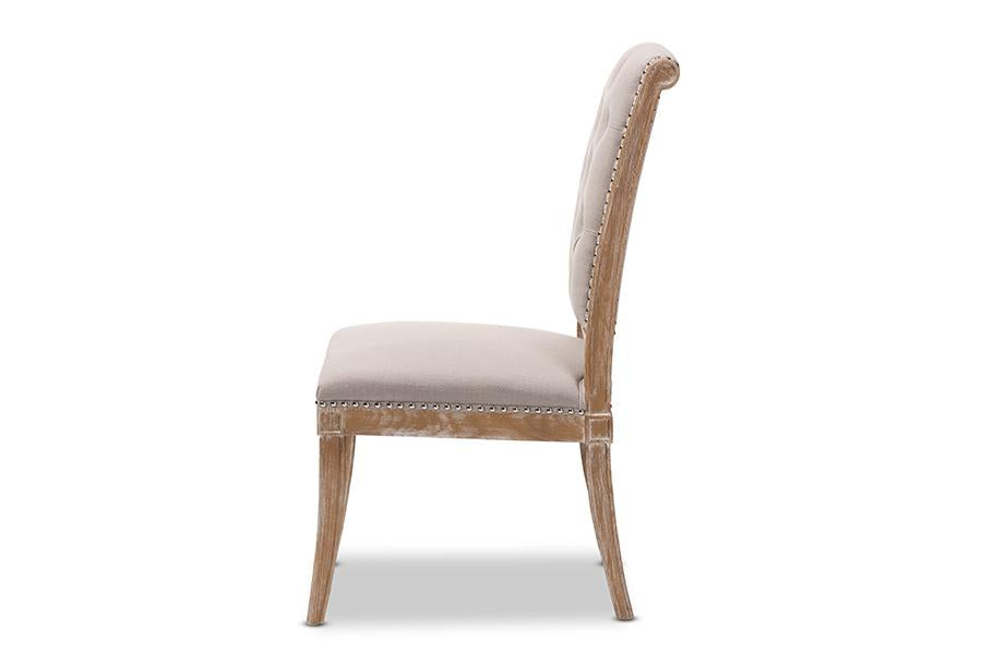 Baxton Studio Charmant French Provincial Beige Fabric Upholstered Weathered Oak Finished Wood Dining Chair