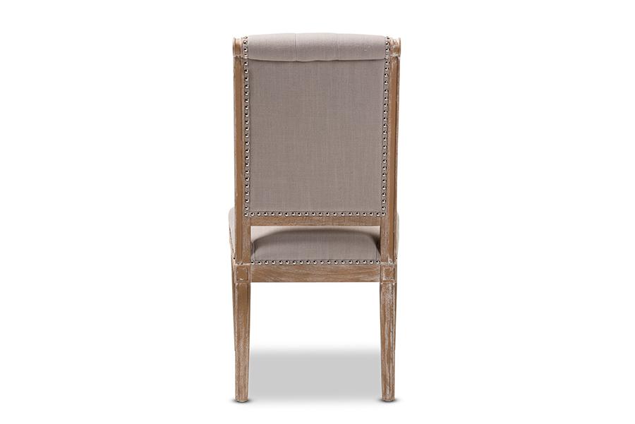 Baxton Studio Charmant French Provincial Beige Fabric Upholstered Weathered Oak Finished Wood Dining Chair