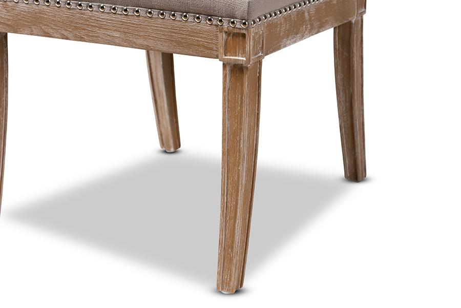 Baxton Studio Charmant French Provincial Beige Fabric Upholstered Weathered Oak Finished Wood Dining Chair