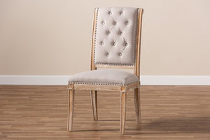 Baxton Studio Charmant French Provincial Beige Fabric Upholstered Weathered Oak Finished Wood Dining Chair