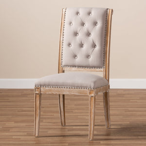 Baxton Studio Charmant French Provincial Beige Fabric Upholstered Weathered Oak Finished Wood Dining Chair