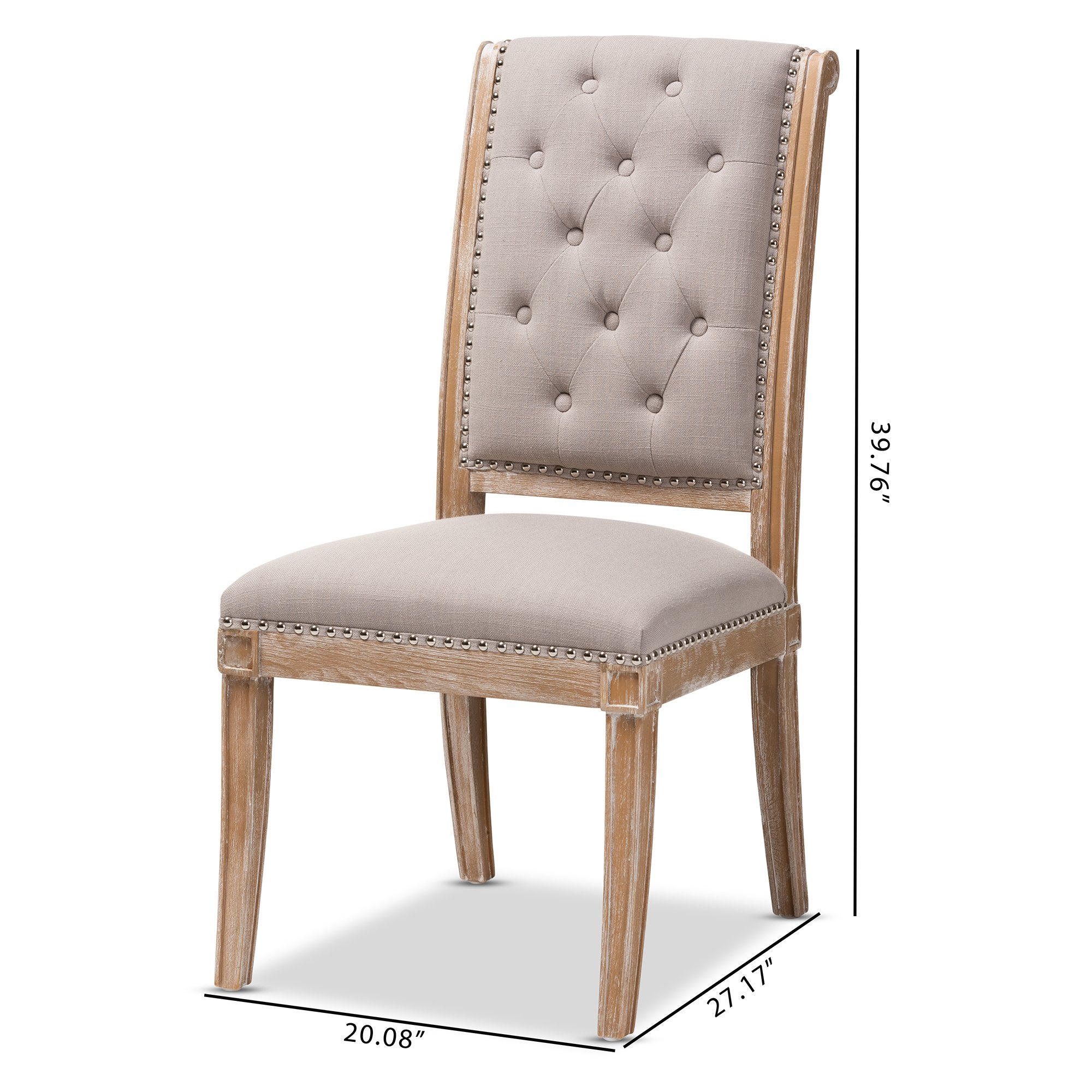 Baxton Studio Charmant French Provincial Beige Fabric Upholstered Weathered Oak Finished Wood Dining Chair