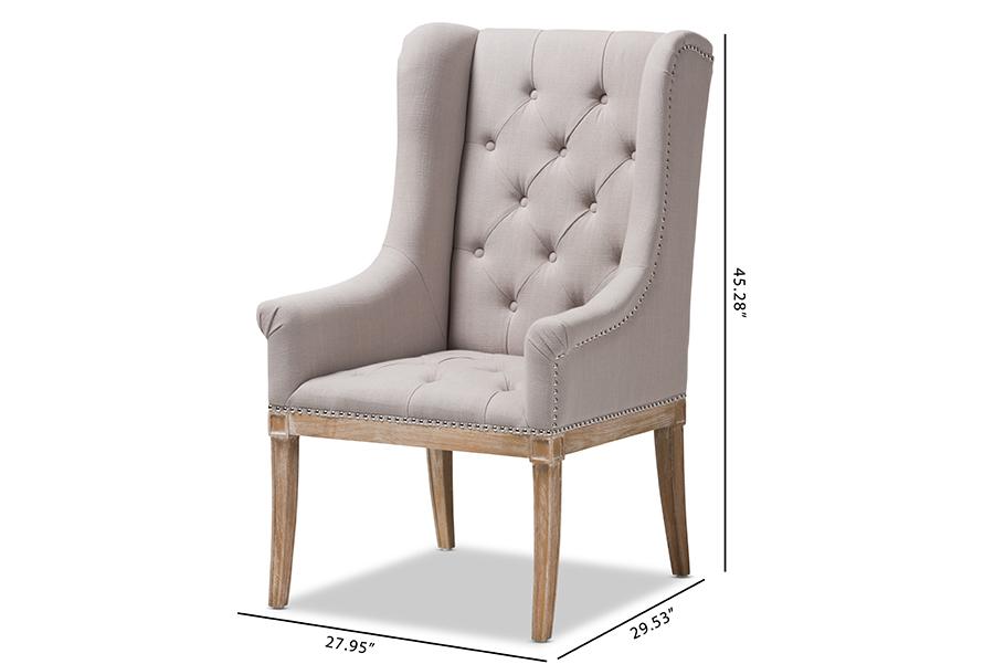 Baxton Studio Cedulie French Provincial Beige Fabric Upholstered Whitewashed Oak Lounge Chair