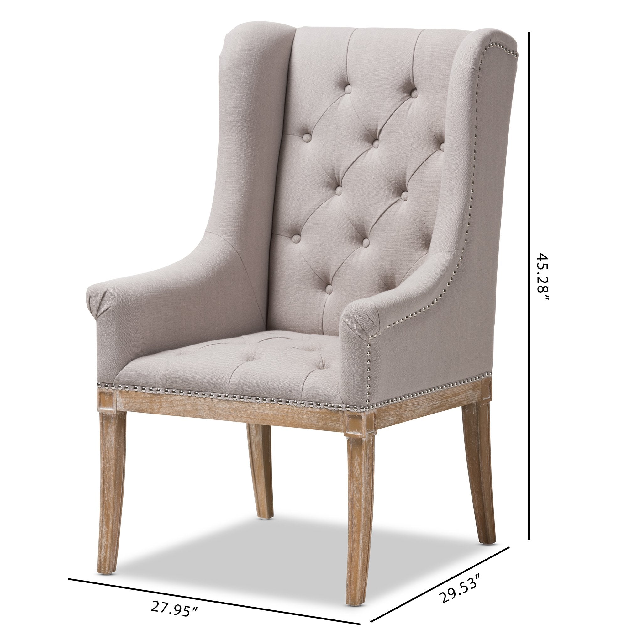 Baxton Studio Cedulie French Provincial Beige Fabric Upholstered Whitewashed Oak Lounge Chair