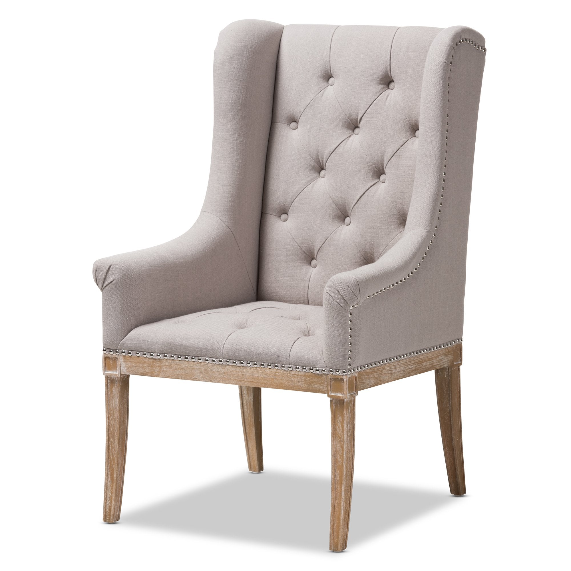 Baxton Studio Cedulie French Provincial Beige Fabric Upholstered Whitewashed Oak Lounge Chair