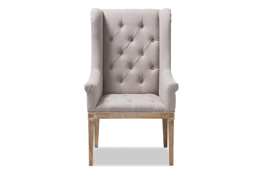 Baxton Studio Cedulie French Provincial Beige Fabric Upholstered Whitewashed Oak Lounge Chair