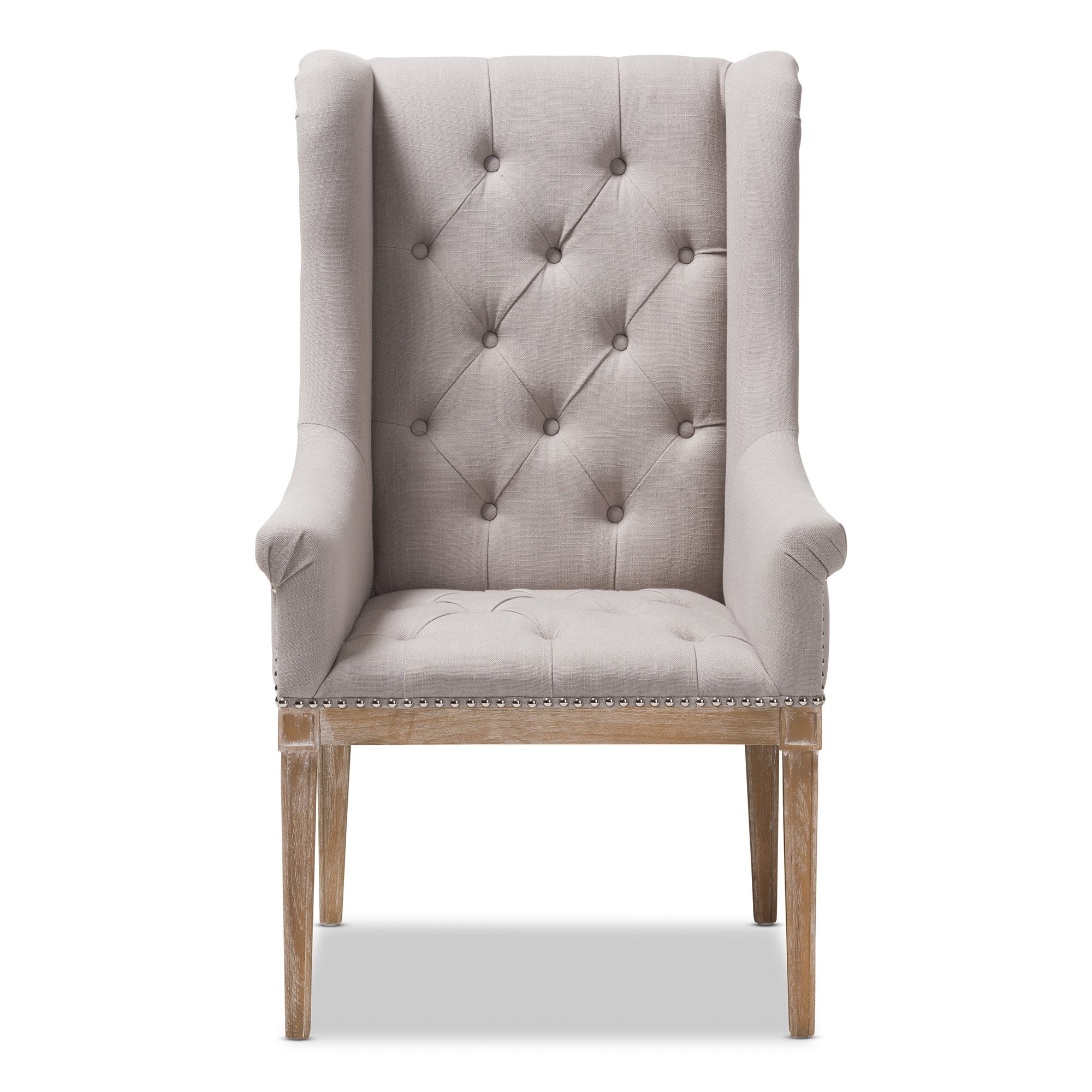 Baxton Studio Cedulie French Provincial Beige Fabric Upholstered Whitewashed Oak Lounge Chair