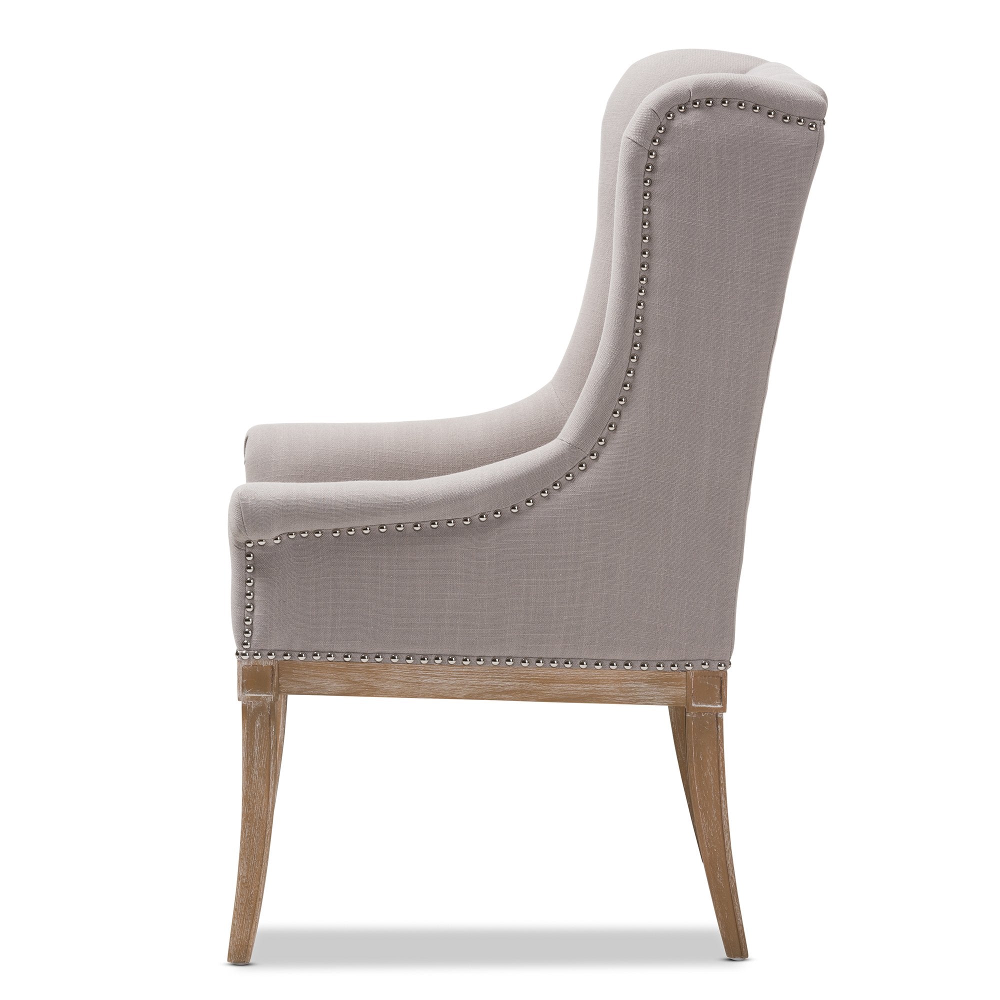 Baxton Studio Cedulie French Provincial Beige Fabric Upholstered Whitewashed Oak Lounge Chair