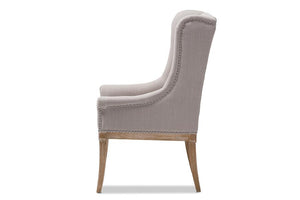 Baxton Studio Cedulie French Provincial Beige Fabric Upholstered Whitewashed Oak Lounge Chair