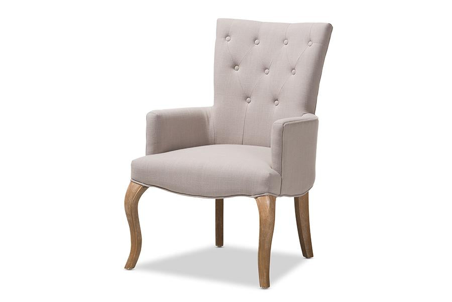 Baxton Studio Clotille French Provincial Beige Fabric Upholstered Whitewashed Oak Lounge Chair