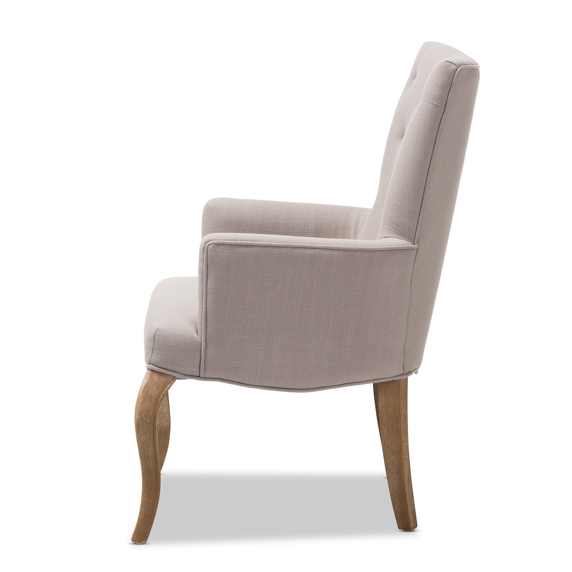 Baxton Studio Clotille French Provincial Beige Fabric Upholstered Whitewashed Oak Lounge Chair