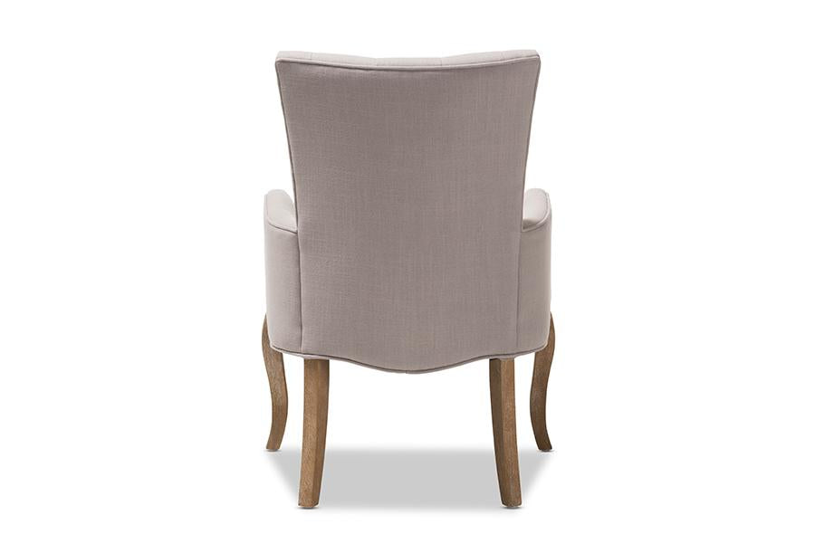 Baxton Studio Clotille French Provincial Beige Fabric Upholstered Whitewashed Oak Lounge Chair