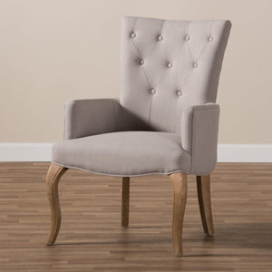 Baxton Studio Clotille French Provincial Beige Fabric Upholstered Whitewashed Oak Lounge Chair