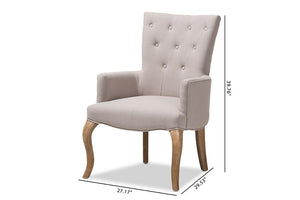 Baxton Studio Clotille French Provincial Beige Fabric Upholstered Whitewashed Oak Lounge Chair