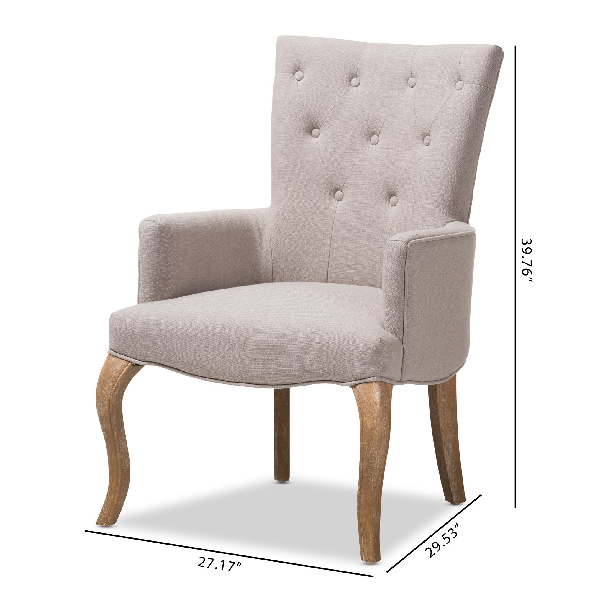 Baxton Studio Clotille French Provincial Beige Fabric Upholstered Whitewashed Oak Lounge Chair