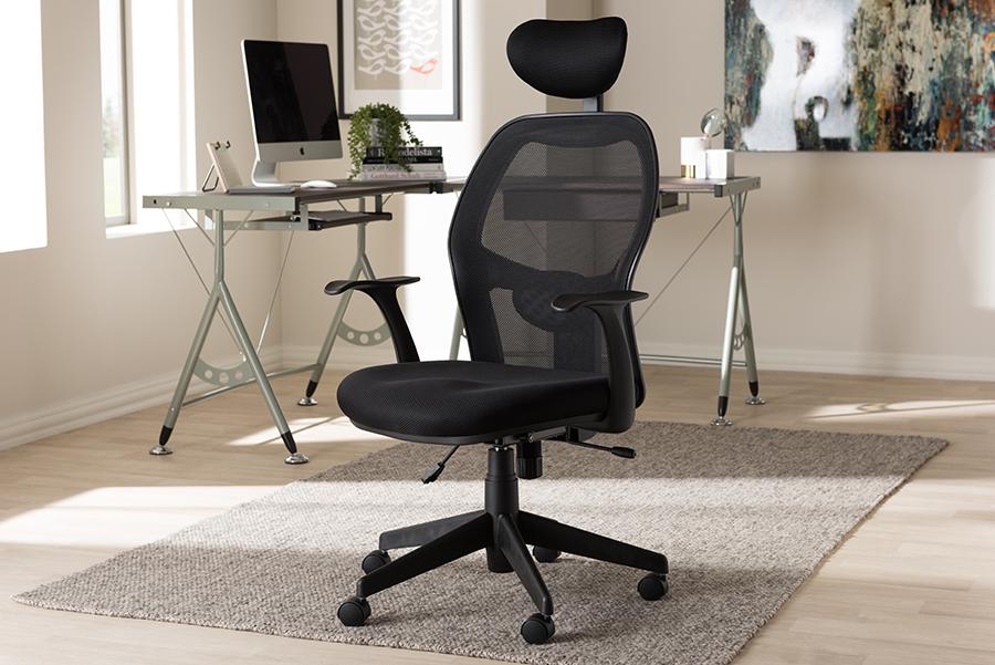 Baxton Studio Sebastian Modern and Contemporary Ergonomic Black Mesh Office Chair