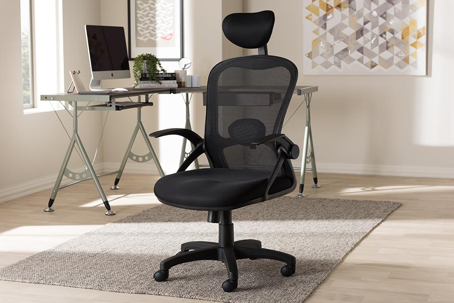 Baxton Studio Ernst Modern and Contemporary Ergonomic Black Mesh Office Chair