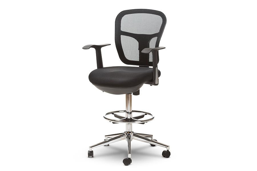 Baxton Studio Landon Modern and Contemporary and Contemporary Black Mesh Adjustable Height Drafting Stool Chair